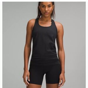 LULU LEMON Fitted Black Tech Raceback Tank Top with Scoop Neckline
